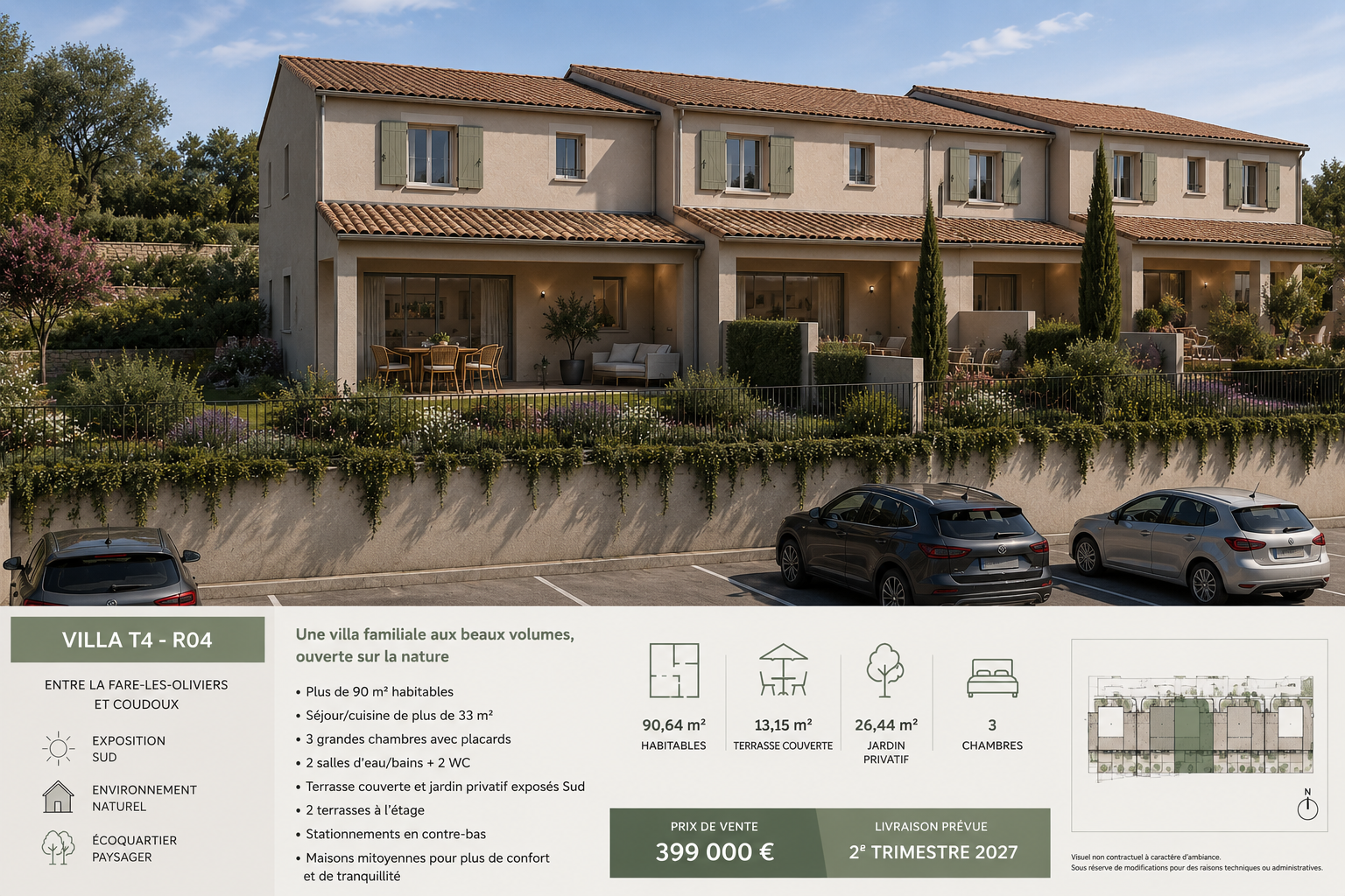 Villa T4 ouvertes sur la nature, au cœur d’un environnement paysager exceptionnel.